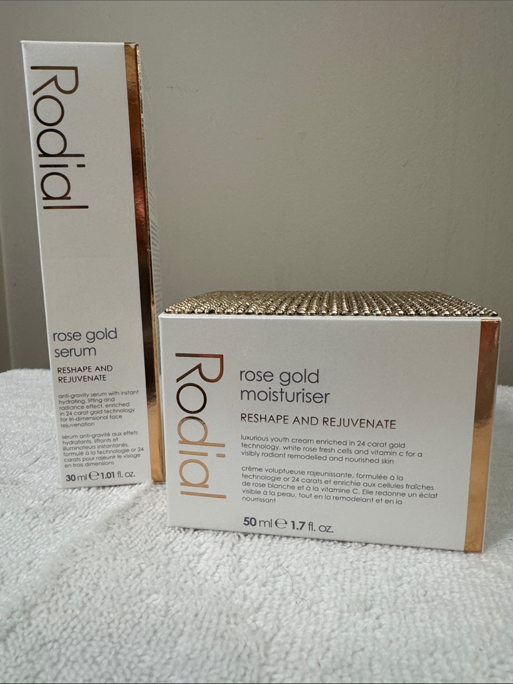 Rodial Rose Gold Moisturiser & Serum Duo - White and Rose Gold Accents.